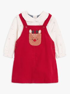 Вельветовый сарафан Baby Reindeer, комплект из топа и платья John Lewis, красный