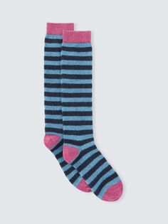 Полосатые носки до колена из смеси шерсти и шелка John Lewis, синий/темно-синий/розовый