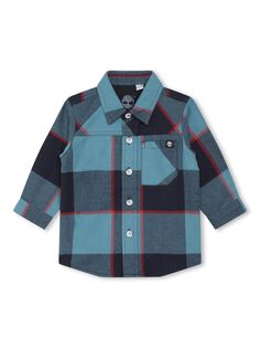 Рубашка в клетку с длинным рукавом и логотипом Baby Timberland, темно-синий