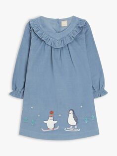 Платье с вышивкой Baby Penguin и каймой John Lewis, синий