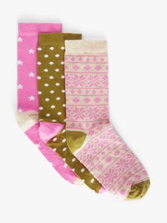 Носки до щиколотки Spots Star Fairisle из смеси органического хлопка John Lewis, хаки/розовый