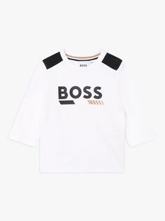 Футболка с длинными рукавами и контрастным логотипом Baby Logo BOSS, белый/мульти
