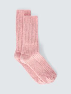 Носки из шерстяной и шелковой ткани в рубчик John Lewis, розовый