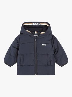 Детская куртка-пуховик с капюшоном BOSS, темно-синий