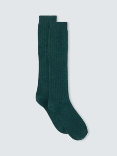 Носки до колена из шерсти и шелка в рубчик John Lewis, зеленый лес