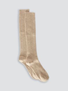Носки до колена из шерсти и шелка в рубчик John Lewis, слоновая кость