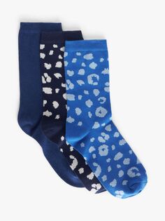 Носки до щиколотки из органического хлопка с леопардовым принтом John Lewis, темно-синий/мульти