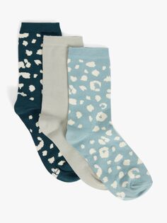 Носки до щиколотки из органического хлопка с леопардовым принтом John Lewis, синий/мульти
