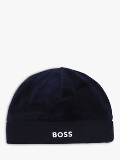 Бархатная шапка без рукавов с логотипом Baby BOSS, темно-синий