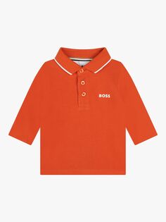 Рубашка-поло с длинными рукавами и логотипом Baby BOSS, темно-оранжевый