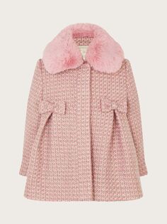 Детское твидовое пальто с бантом Monsoon, розовый