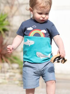 Футболка Baby Switch Penryn со вставками из органического хлопка Frugi, радужный/китовый синий