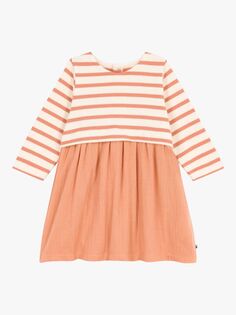 Детское платье с двойными длинными рукавами Petit Bateau, сиенна/лавина