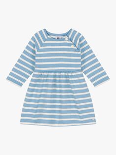 Детское полосатое трикотажное платье с длинными рукавами Petit Bateau, азул/монтелимар