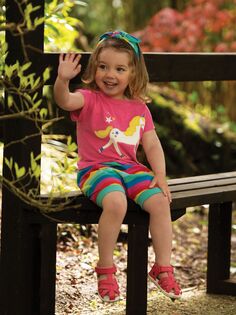 Детская футболка Sophia Slub из органического хлопка с аппликацией Frugi, фламинго/единорог