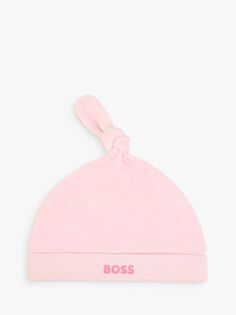 Бархатная кепка без рукавов с логотипом BOSS Baby с узлом HUGO BOSS, светло-розовый