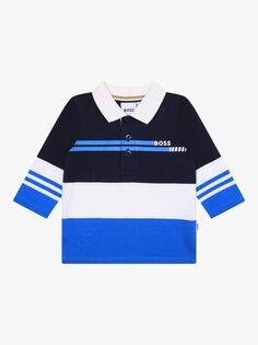 Рубашка-поло с длинными рукавами и цветным блоком логотипа Baby Baby BOSS, темно-синий/мульти
