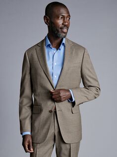 Приталенный пиджак из итальянской шерсти и саржи Charles Tyrwhitt, серо-коричневый