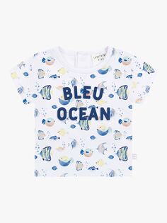 Детская футболка из хлопка Bleu Ocean с короткими рукавами Carrément Beau, белый/мульти
