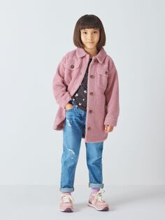 Детская однотонная длинная куртка борг John Lewis, розовый