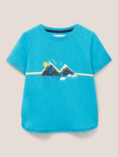Детская футболка с короткими рукавами и принтом Mountain Line White Stuff, средний бирюзовый