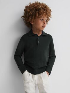 Детская рубашка-поло Trafford из мериносовой шерсти Reiss, лес