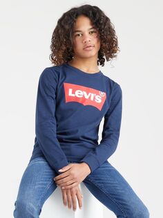 Детская футболка с длинными рукавами и логотипом летучей мыши Levi&apos;s, темно-синий Levis
