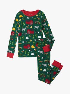Детский пижамный комплект с длинными рукавами On The Farm Hatley, темно-зеленый