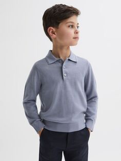 Детская рубашка-поло Trafford из мериносовой шерсти Reiss, фарфор синий