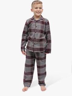 Детская пижама в клетку Minijammies Spencer с длинными рукавами Cyberjammies, бордовый/серый