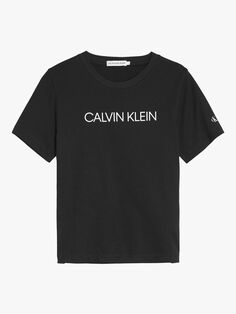 Футболка с логотипом учреждения из органического хлопка для мальчиков Calvin Klein, ск черный