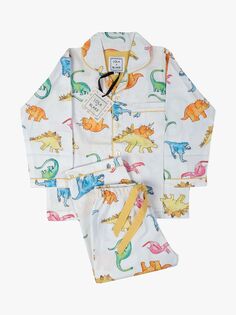 Детский классический пижамный комплект с динозавром Lola + Blake, белый