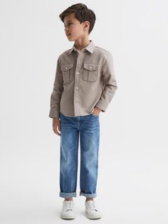 Детская хлопковая рубашка Thomas с двумя карманами с начесом Reiss, овсяный меланж