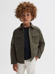 Детская хлопковая рубашка Thomas с двумя карманами с начесом Reiss, сосновый зеленый