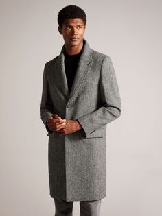 Пальто Raywood из британской шерсти с узором в ёлочку Ted Baker, серый