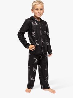 Детский пижамный комплект с принтом акулы Minijammies Mason Cyberjammies, черный/мульти