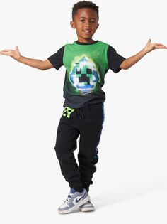 Детская футболка Minecraft Creeper Angel &amp; Rocket, черный/зеленый