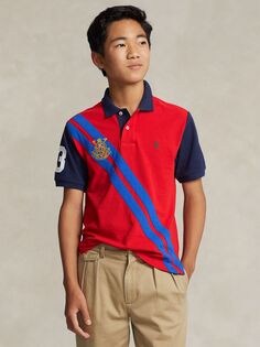 Детская рубашка-поло из хлопковой сетки Ralph Lauren, красный/мульти