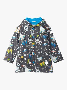 Детская непромокаемая куртка с меняющимся цветом и космическим принтом Hatley, серая полоска