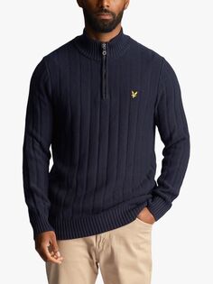 Джемпер с молнией на четверть длины Moss Stitch Lyle &amp; Scott, темно-синий