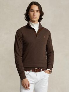 Роскошный трикотажный джемпер Polo с молнией на четверть Ralph Lauren, коричневый