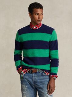 Джемпер-поло с длинными рукавами и хлопковыми полосками Ralph Lauren, темно-синий/зеленый