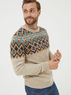 Джемпер с узором Ives Fair Isle FatFace, овсяная каша