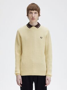 Текстурированный джемпер в рубчик из овечьей шерсти Fred Perry, овсяная каша