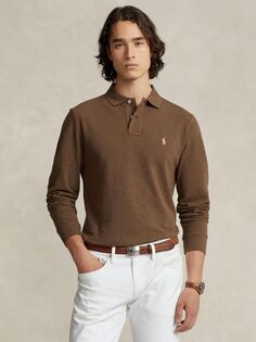 Рубашка поло с длинными рукавами Polo Custom Slim Fit Ralph Lauren, коричневый шоколад