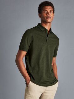Рубашка поло из смеси хлопка и меланжевого пике Charles Tyrwhitt, оливково-зеленый