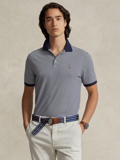 Полосатая рубашка поло с короткими рукавами Ralph Lauren, изысканный темно-синий/белый