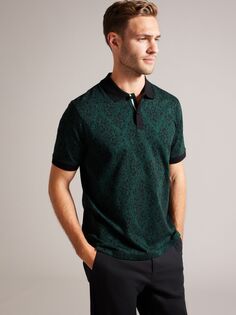 Хлопковая рубашка-поло Ealis с жаккардовым принтом Ted Baker, зеленый/черный