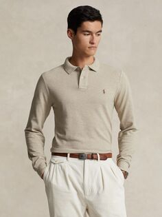 Рубашка поло с длинными рукавами Polo Custom Slim Fit Ralph Lauren, натуральный бежевый
