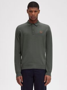 Рубашка поло из смесовой шерсти с длинными рукавами Fred Perry, поле зеленое